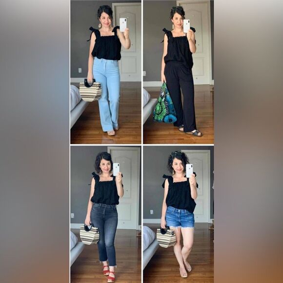 Black Sleeveless Top with Bow Straps - Picture 1 of 4